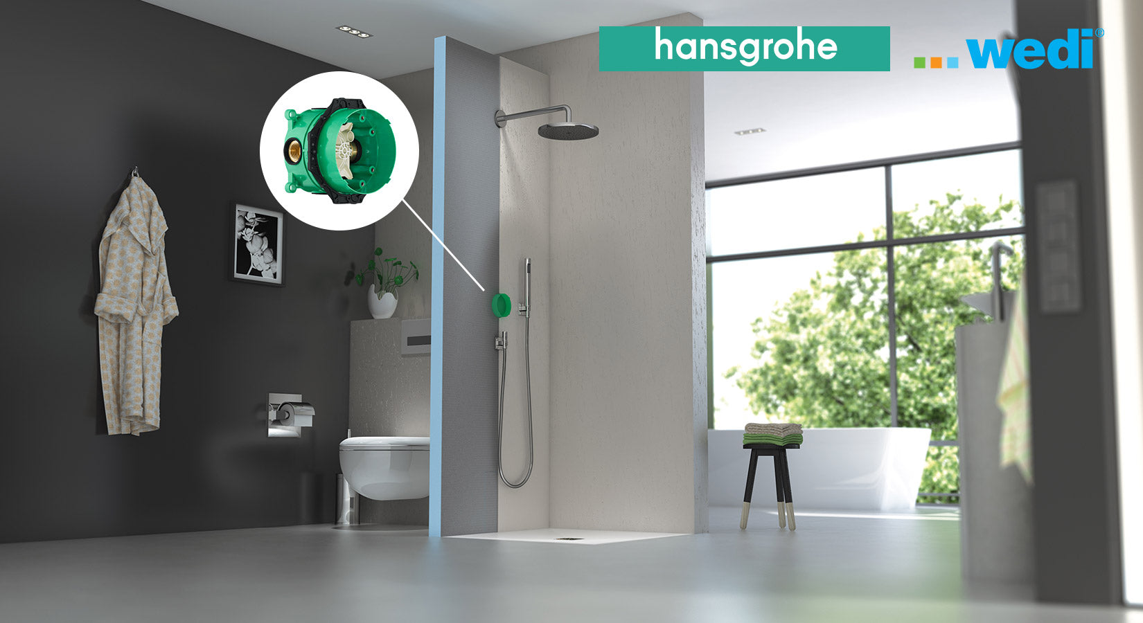 Cloison modulaire wedi avec iBox universal Hansgrohe intégrée