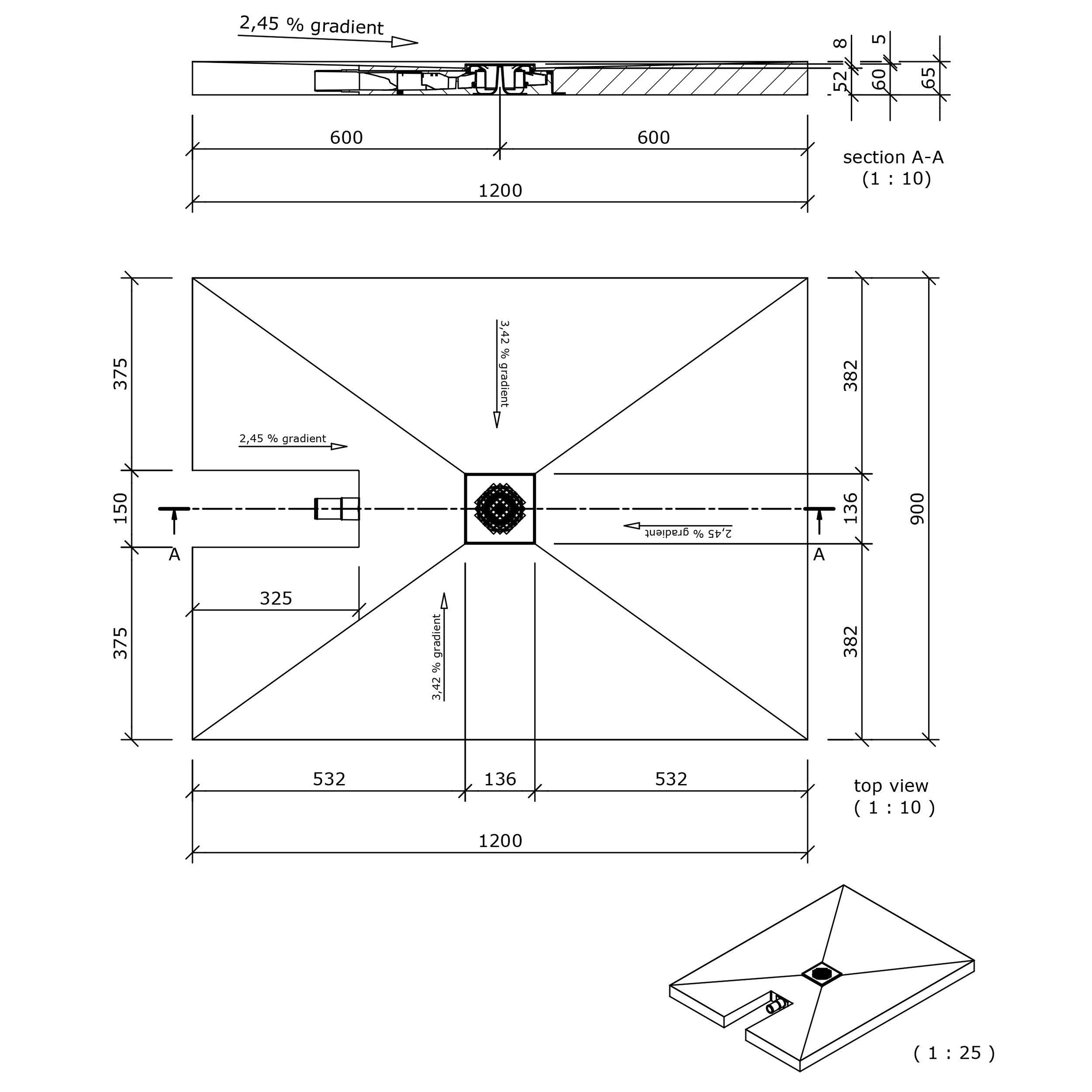 Receveur de douche complet wedi Fundo Plano rectangulaire, écoulement centré DN40