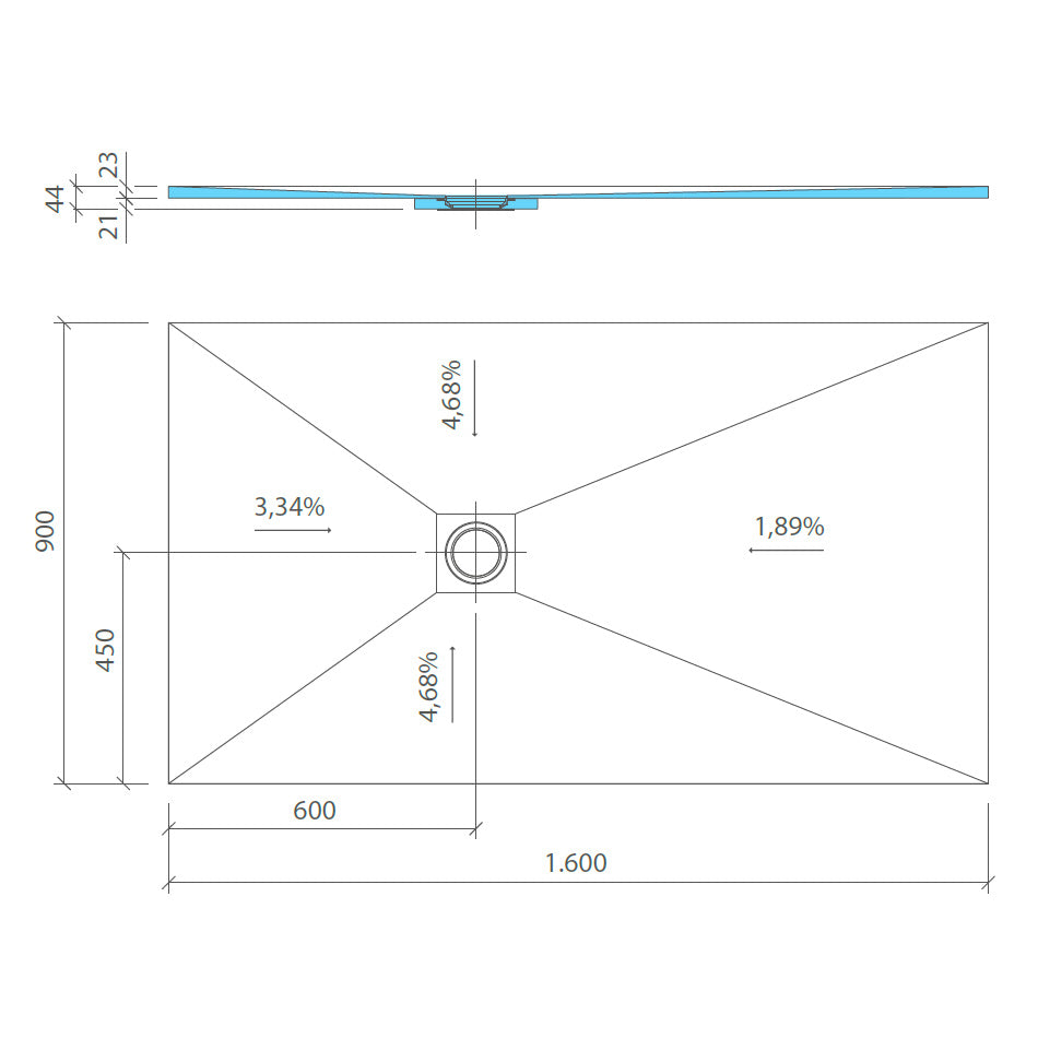 Receveur de douche wedi Fundo Ligno Plus rectangulaire, écoulement excentré