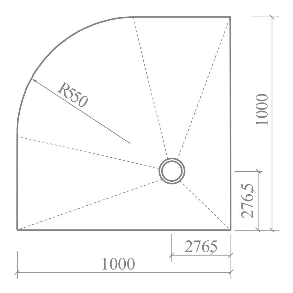 Receveur de douche wedi Fundo Borgo quart de rond, écoulement excentré