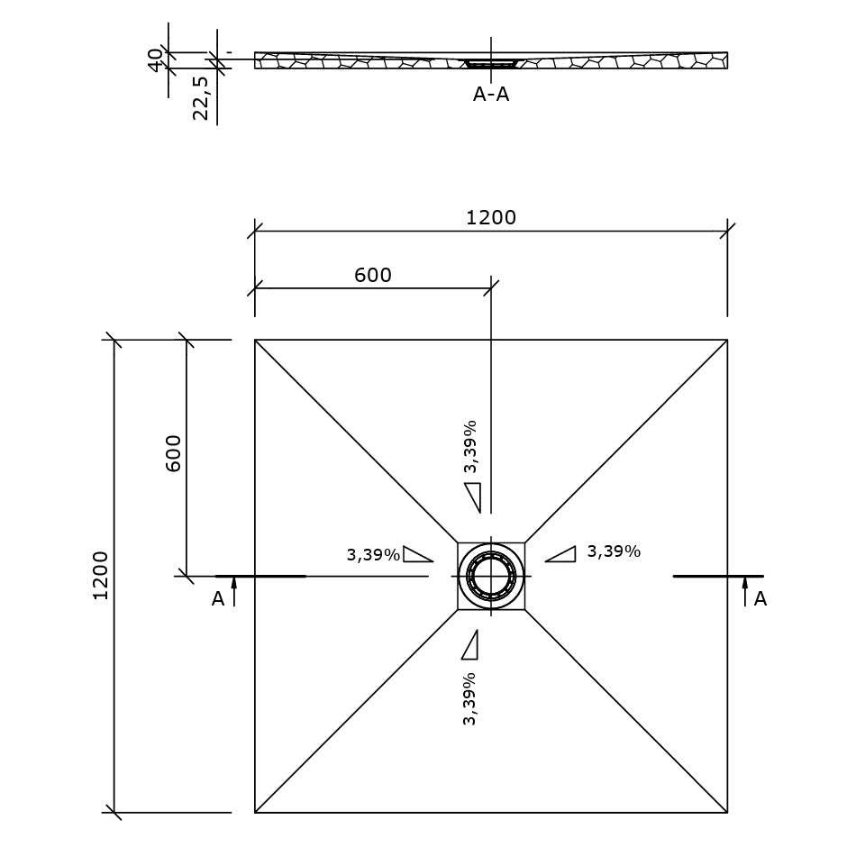 Dimensions Receveur de douche Fundo Solido 1200