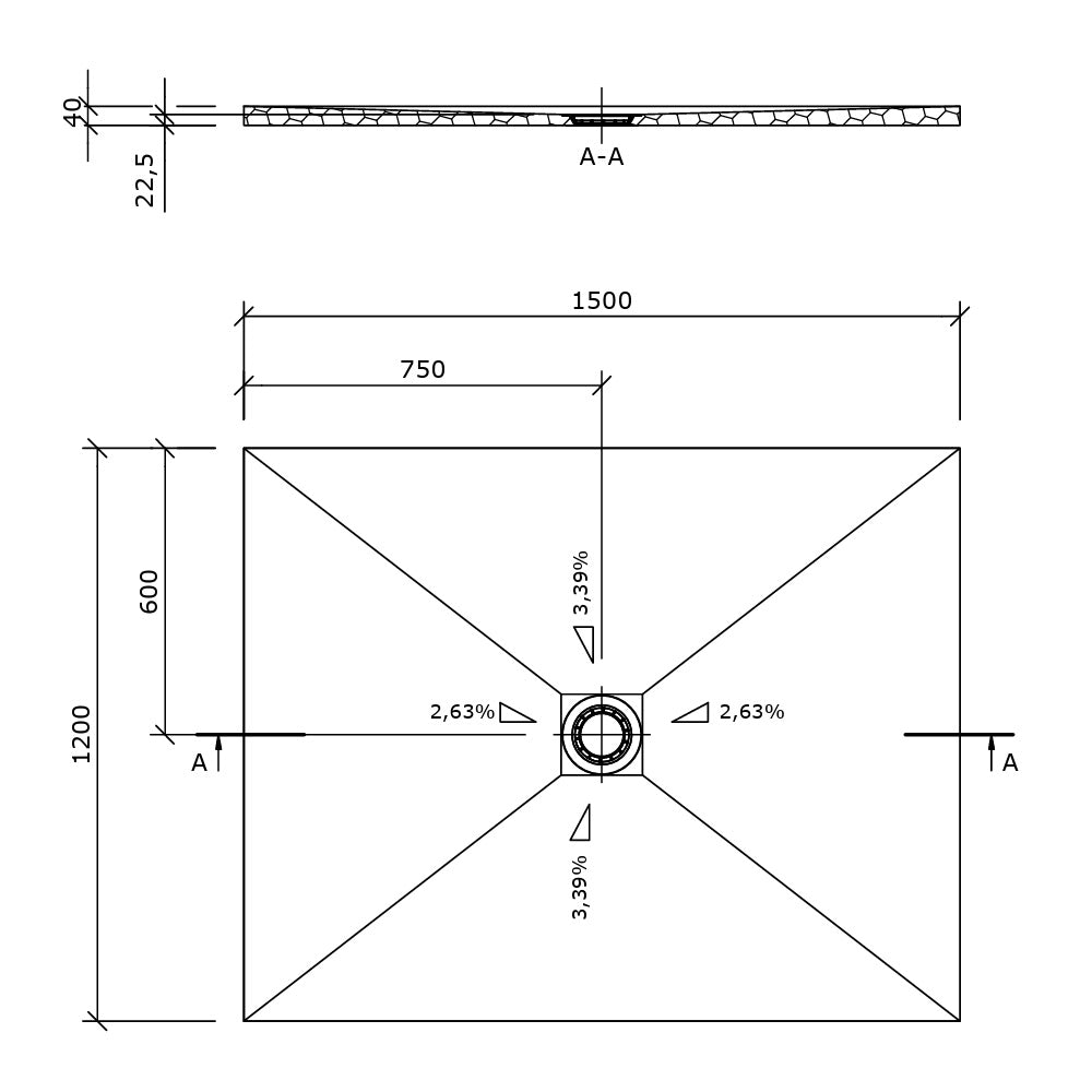 Dimensions Receveur de douche Fundo Solido 1500x1200