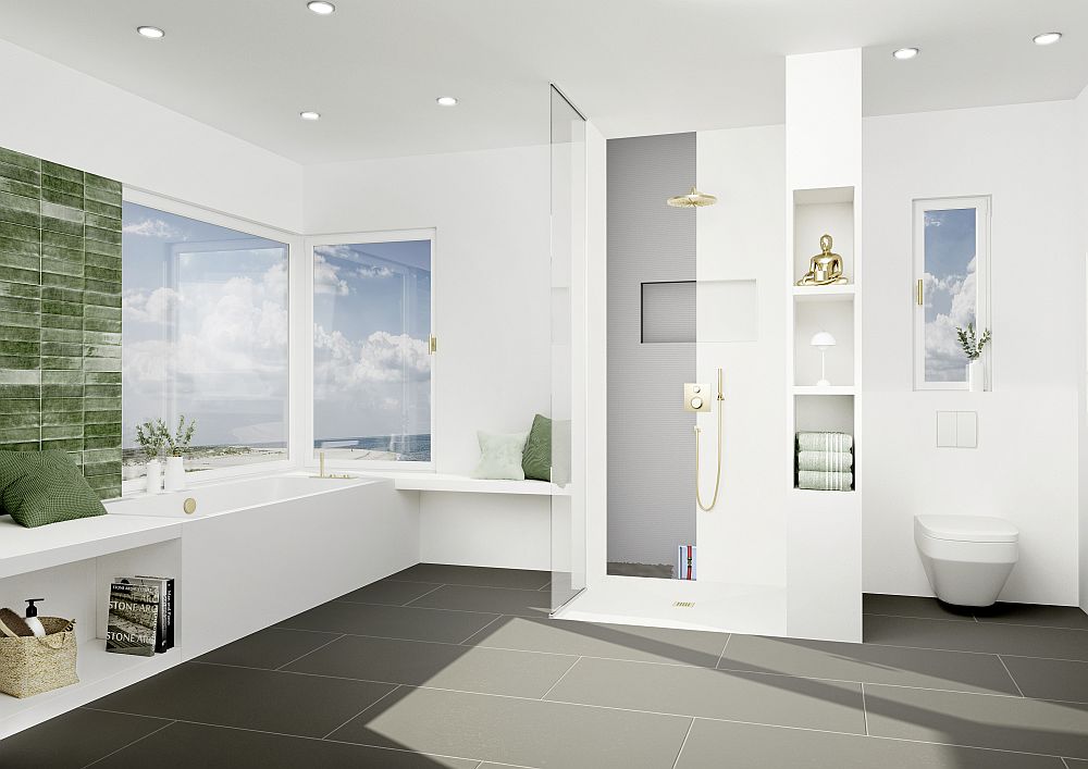 Cloison wedi Sanwell avec niche intégrée, corps encastré et conduites d'eau