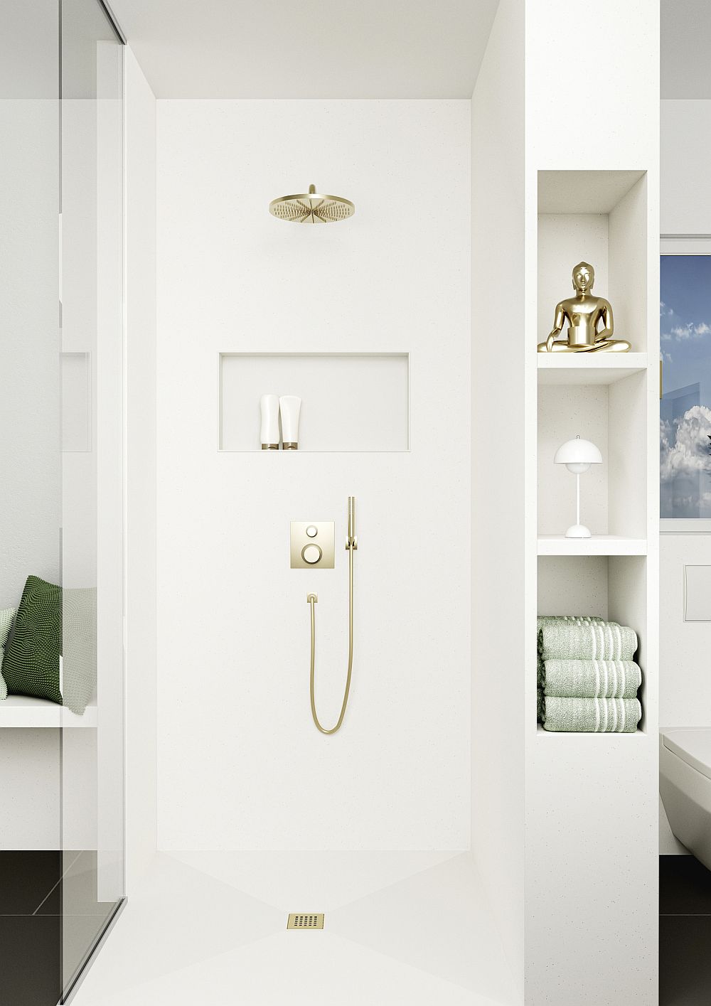 Cloison wedi Sanwell avec niche intégrée, corps encastré et conduites d'eau