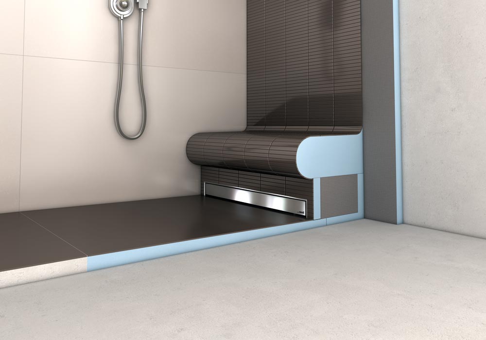 Receveur complet wedi Fundo Plano Linea rectangulaire écoulement excentré DN 40 au plus près du mur