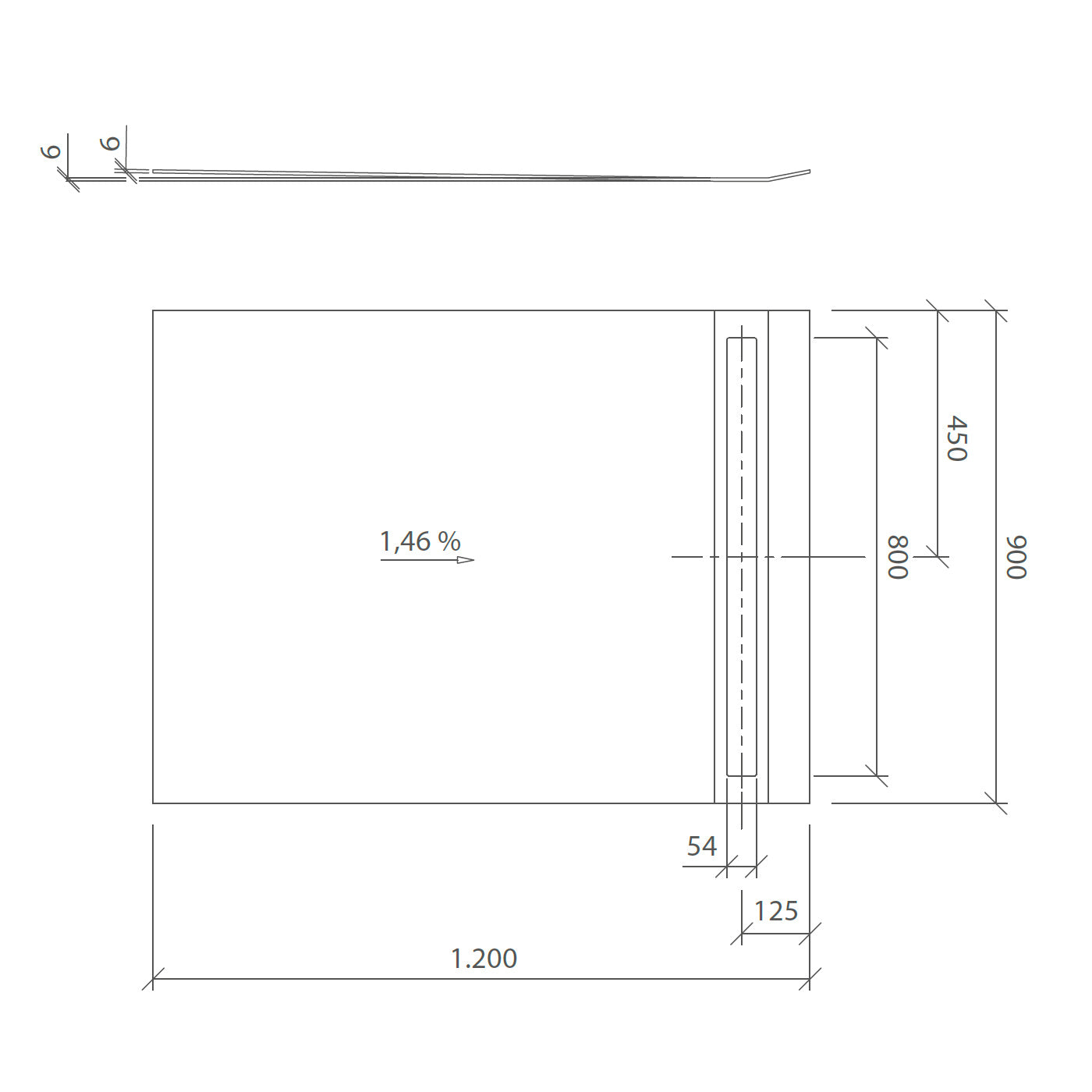 Dessin technique revêtement top pour receveur caniveau
