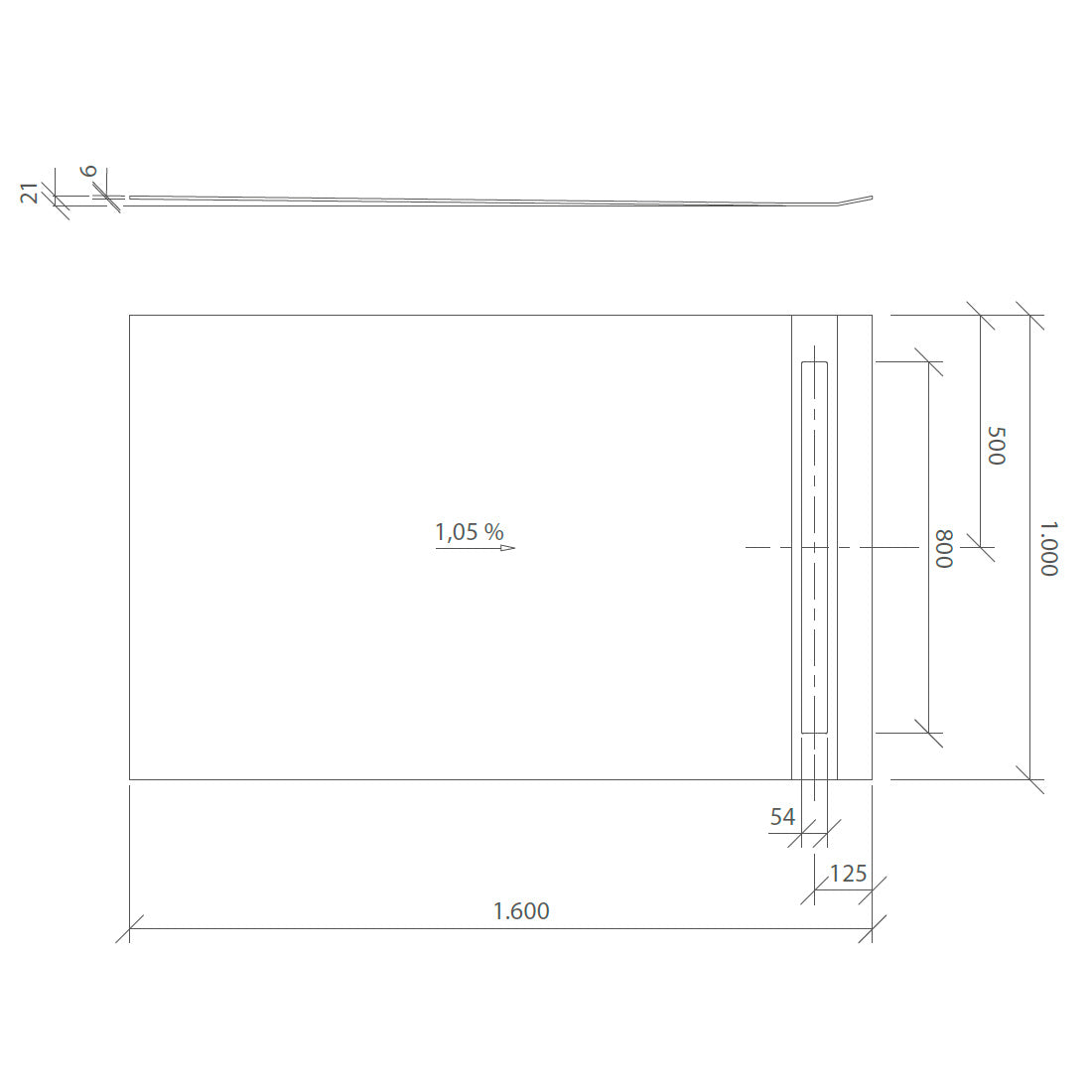 Dessin technique revêtement top pour receveur caniveau