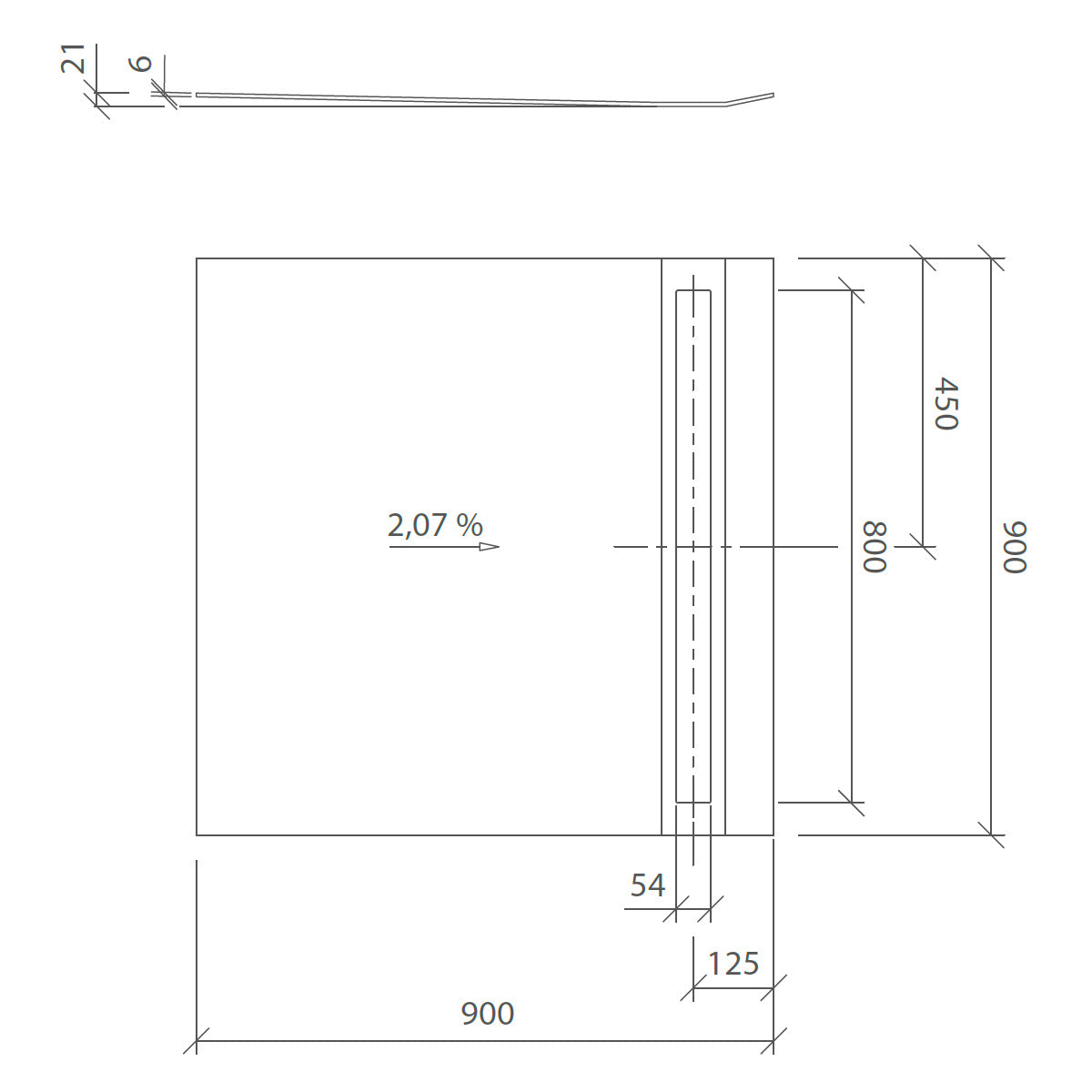 Dessin technique revêtement top pour receveur caniveau