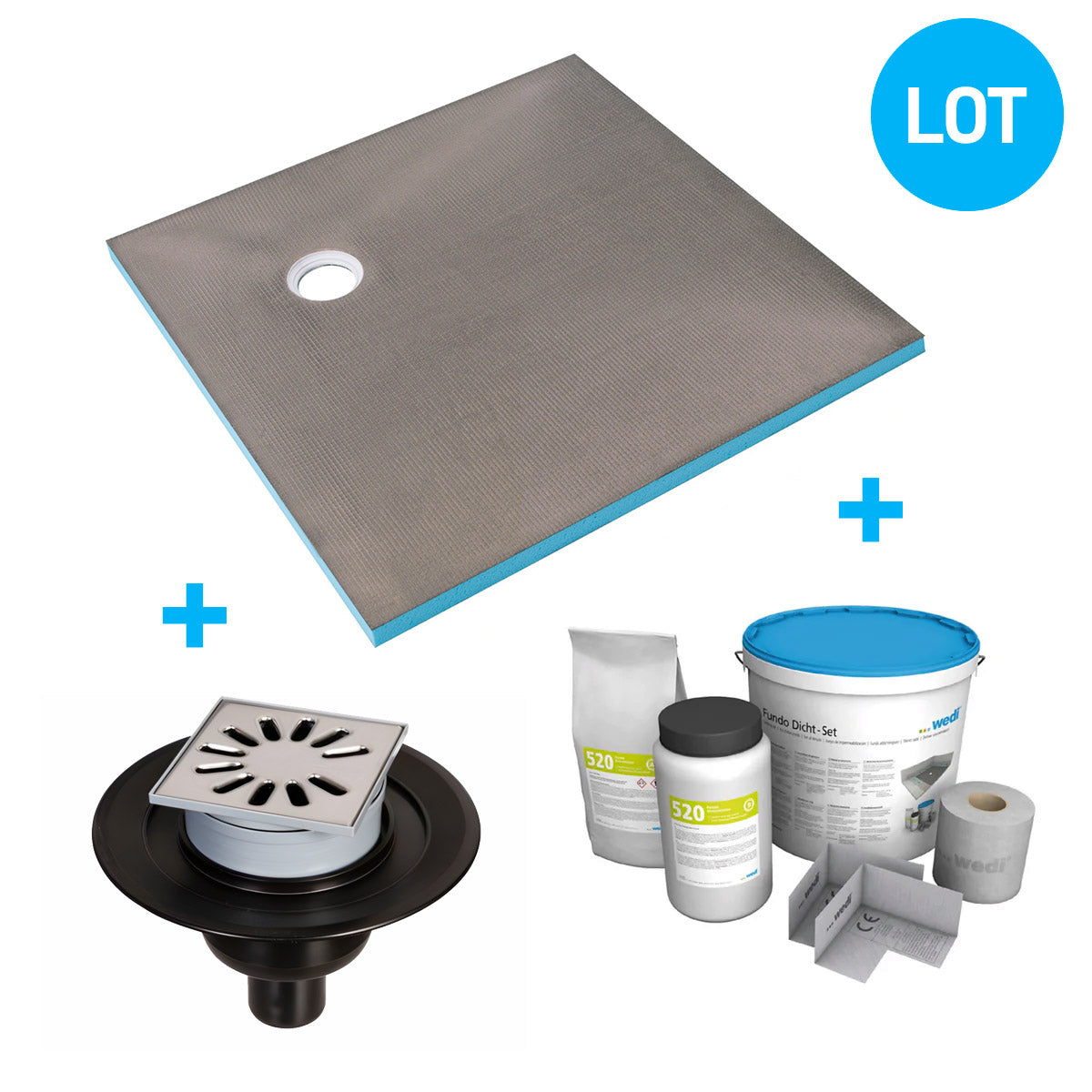 Lot - Receveur de douche Fundo Primo - Bonde en un point sortie verticale DN 50 - Kit d'étanchéité