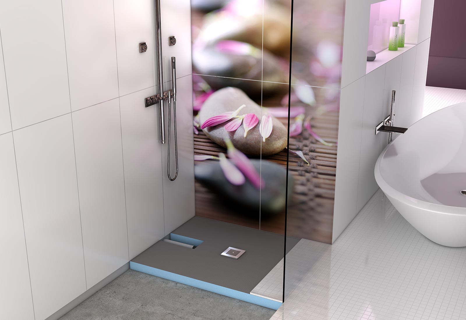 Receveur de douche complet wedi Fundo Plano rectangulaire, écoulement centré DN40