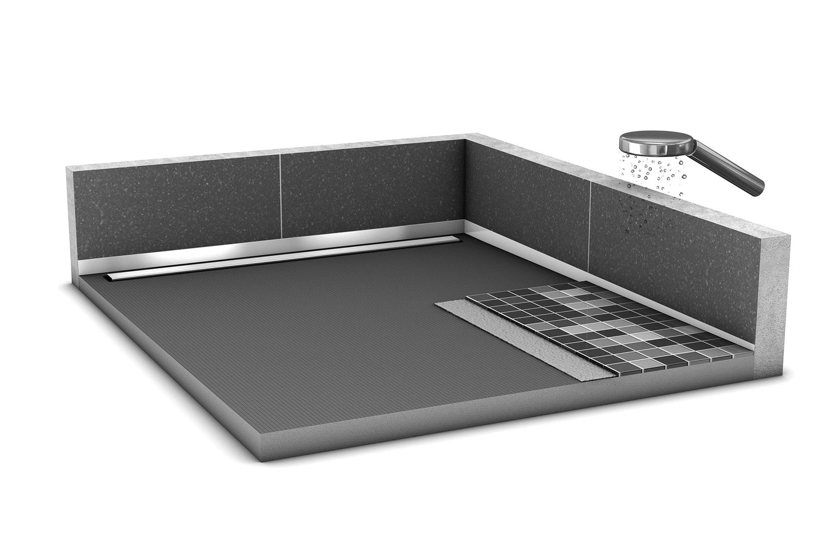 Profilé de pente pour sol wedi Fundo Riolito neo et Plano Linea, inox brossé