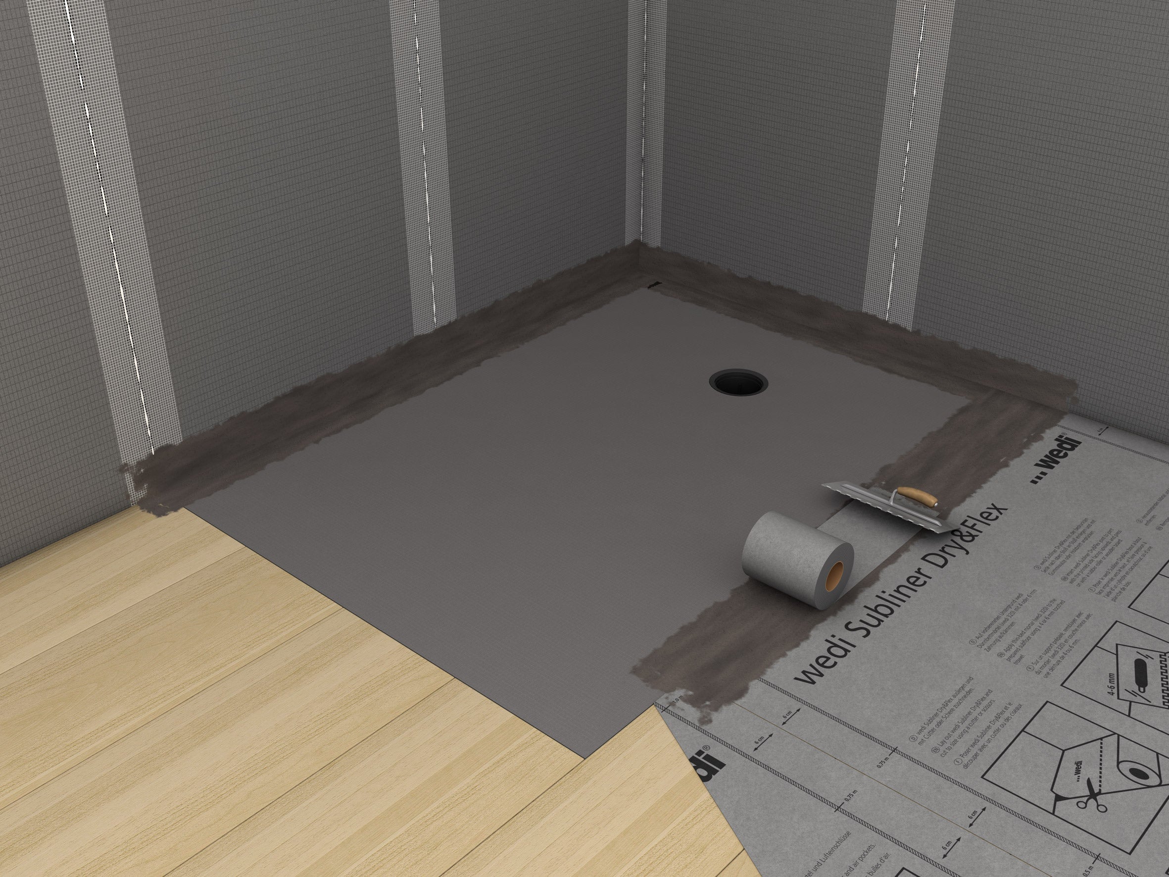 Receveur de douche wedi Fundo Ligno Plus carré, écoulement excentré