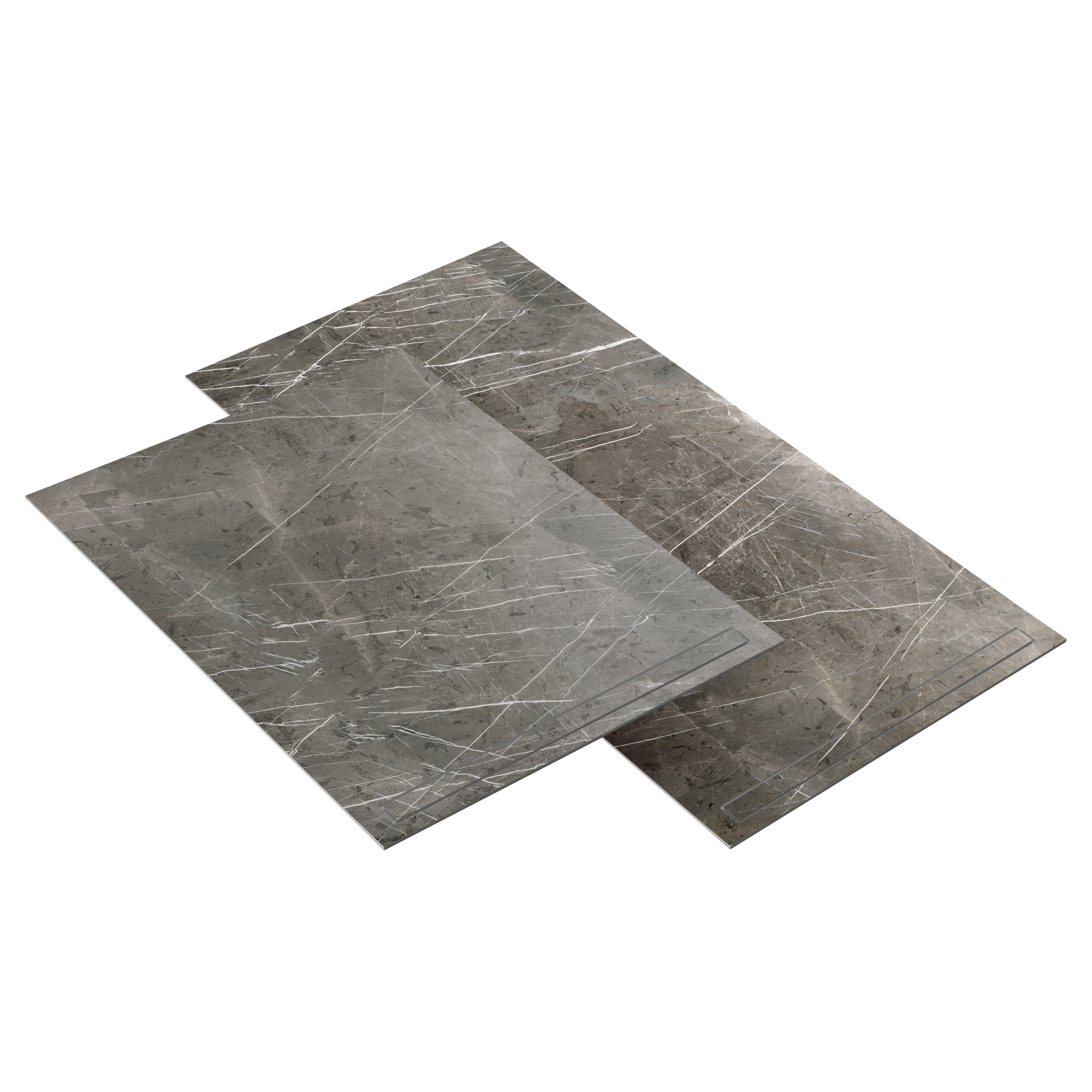 Fundo Top revêtement prêt-à-poser pour receveur Riolito Neo, aspect marbre gris-brun