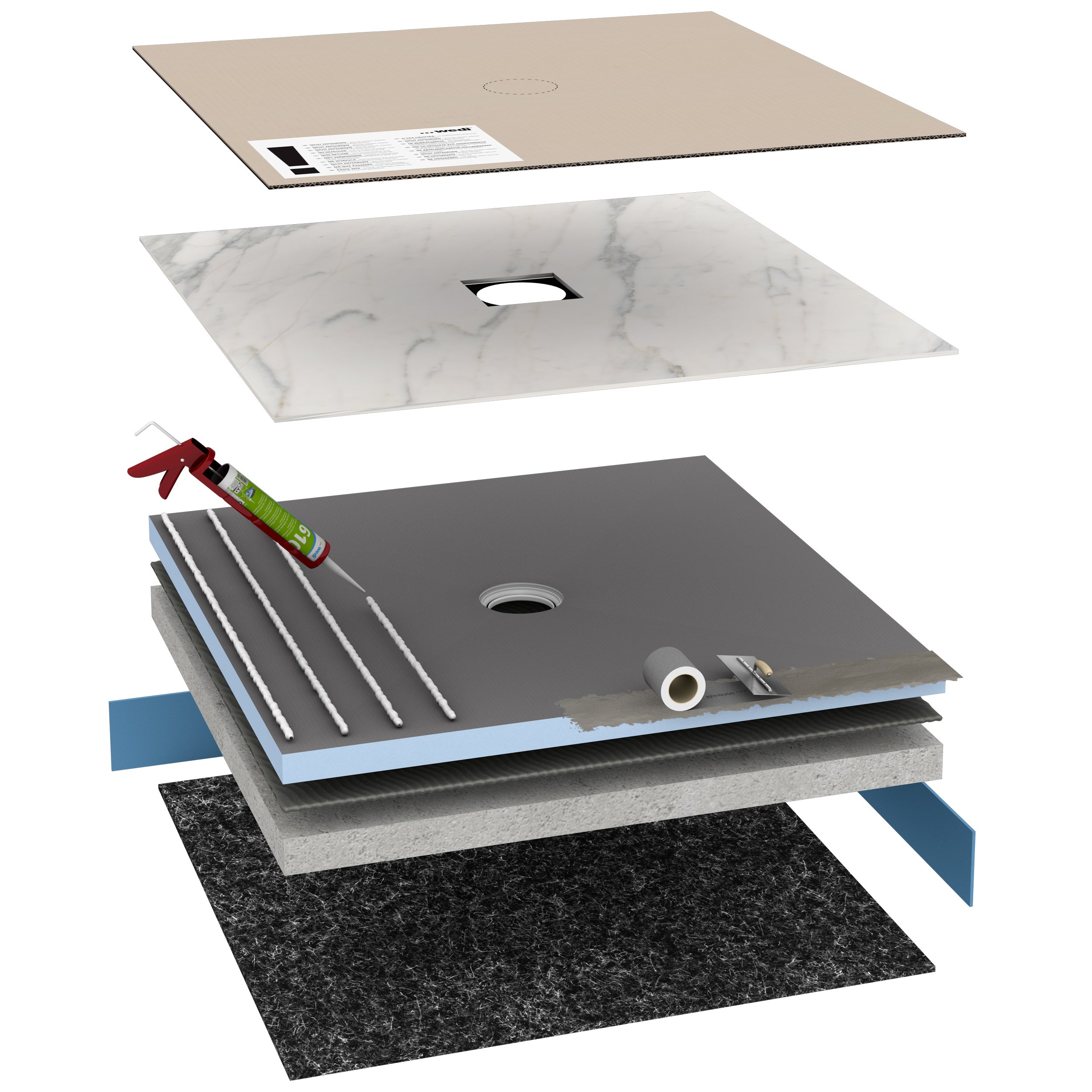 Fundo Top revêtement prêt-à-poser pour receveur Primo et Ligno Plus, aspect marbre gris-beige