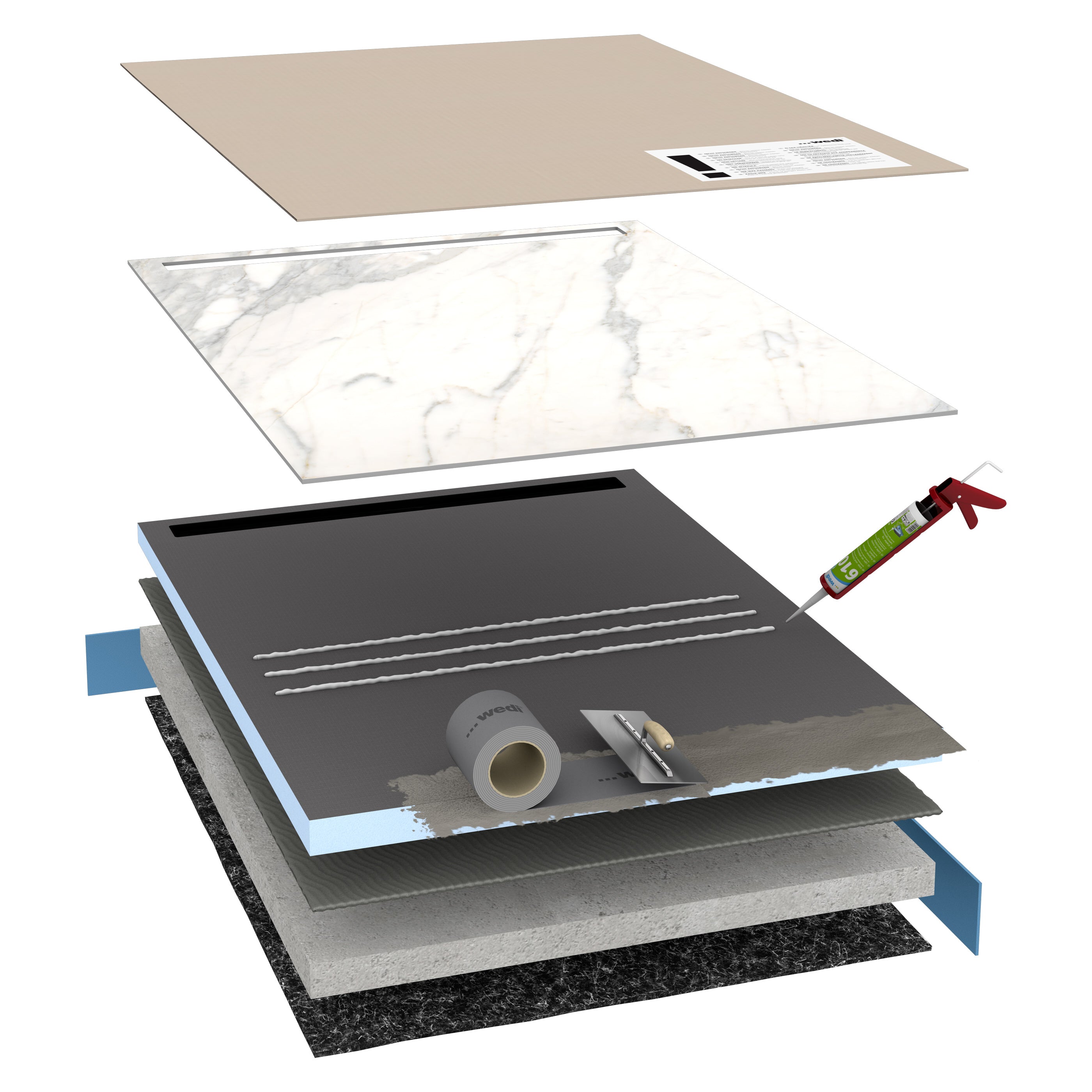 Fundo Top revêtement prêt-à-poser pour receveur Riolito Neo, aspect marbre gris-brun