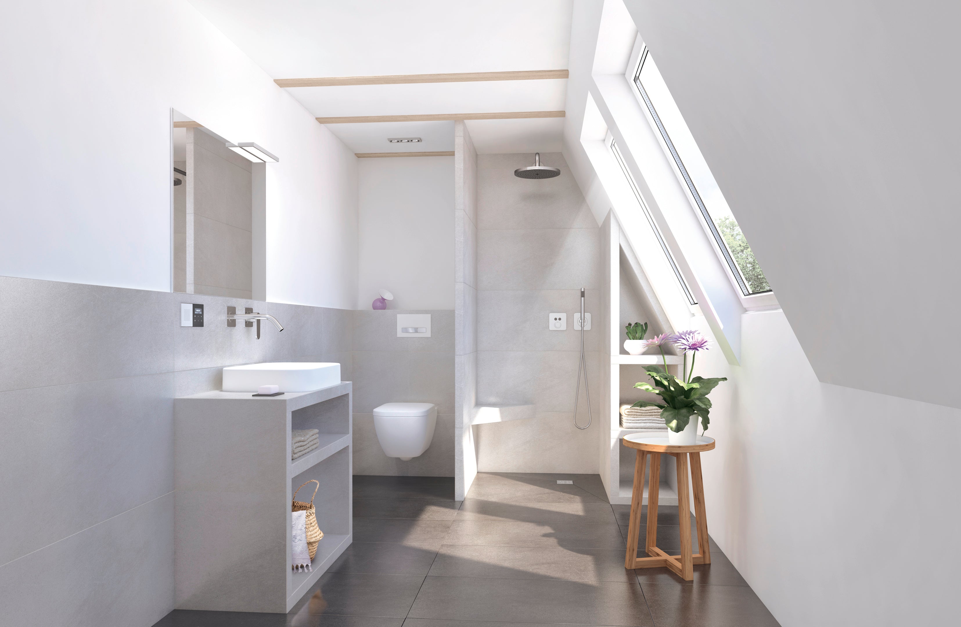 Banquette d'angle wedi Sanoasa, pente vers l’avant