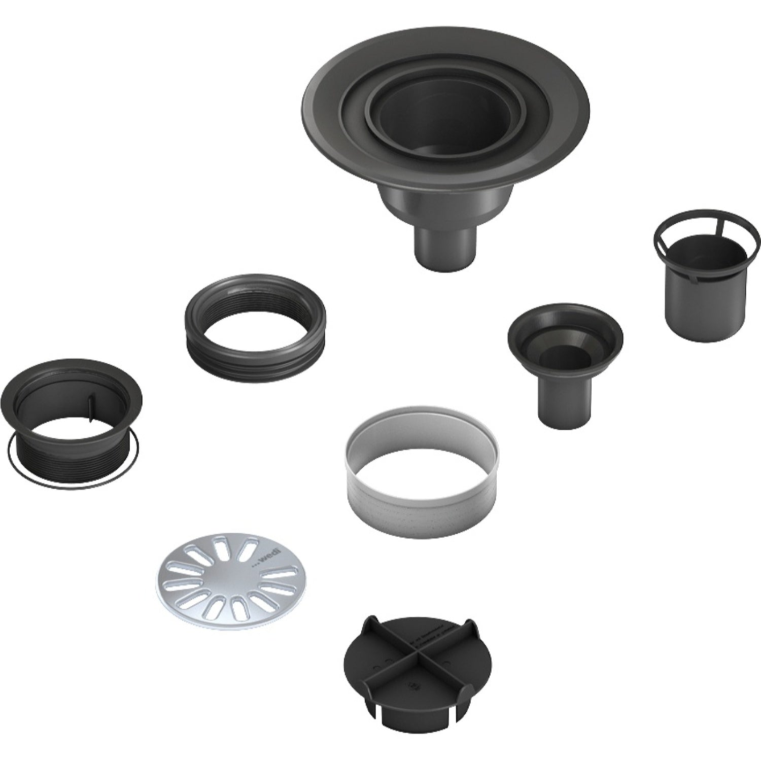 Kit wedi Fundo d’écoulement en un point vertical, grille ronde DN 50