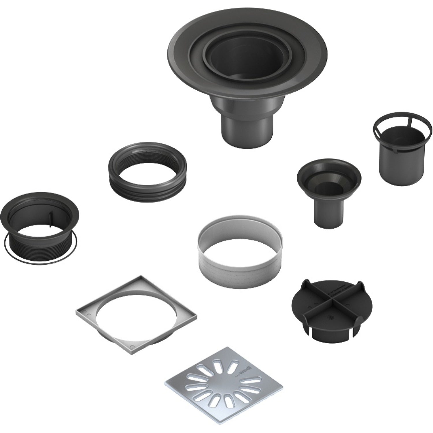 Kit wedi Fundo d’écoulement en un point vertical, grille carrée DN 70