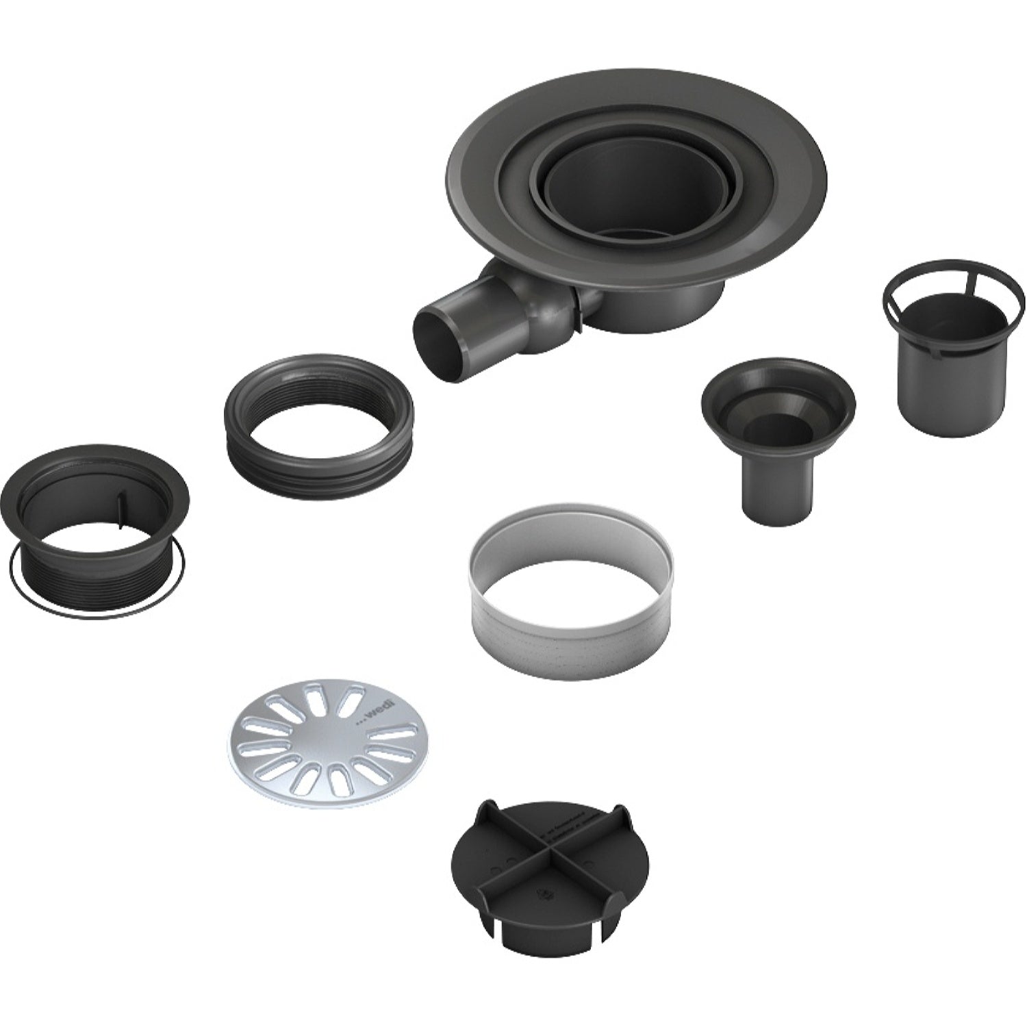 Kit wedi Fundo d’écoulement en un point horizontal, grille ronde DN 50