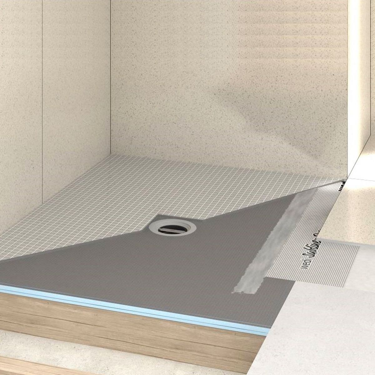 Receveur de douche wedi Fundo Ligno carré, écoulement excentré