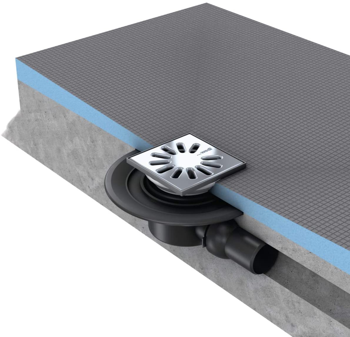 Kit wedi Fundo d’écoulement en un point horizontal, grille carrée DN 50