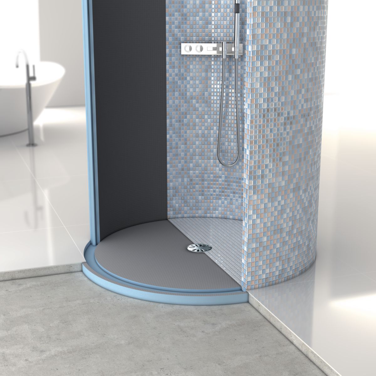 Receveur de douche wedi Fundo Trollo circulaire, écoulement centré