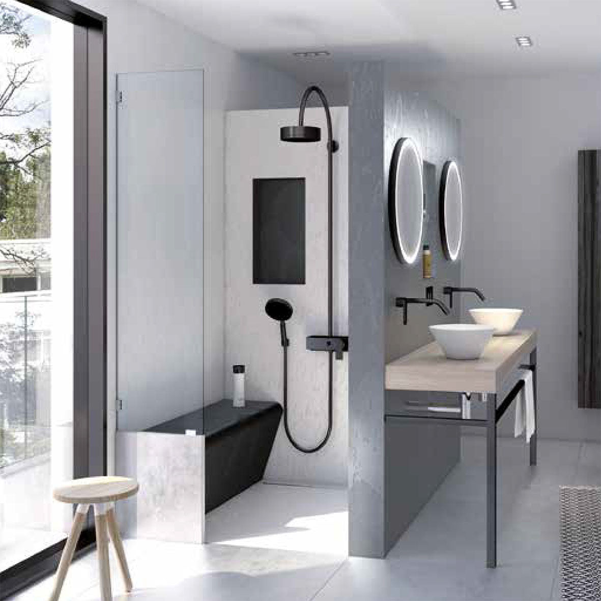 Banquette wedi Sanoasa 3, front arrondi, pente vers l’avant