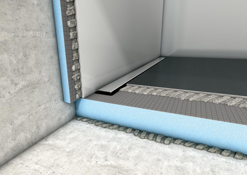 Receveur complet wedi Fundo Plano Linea carré écoulement excentré DN 40 au plus près du mur