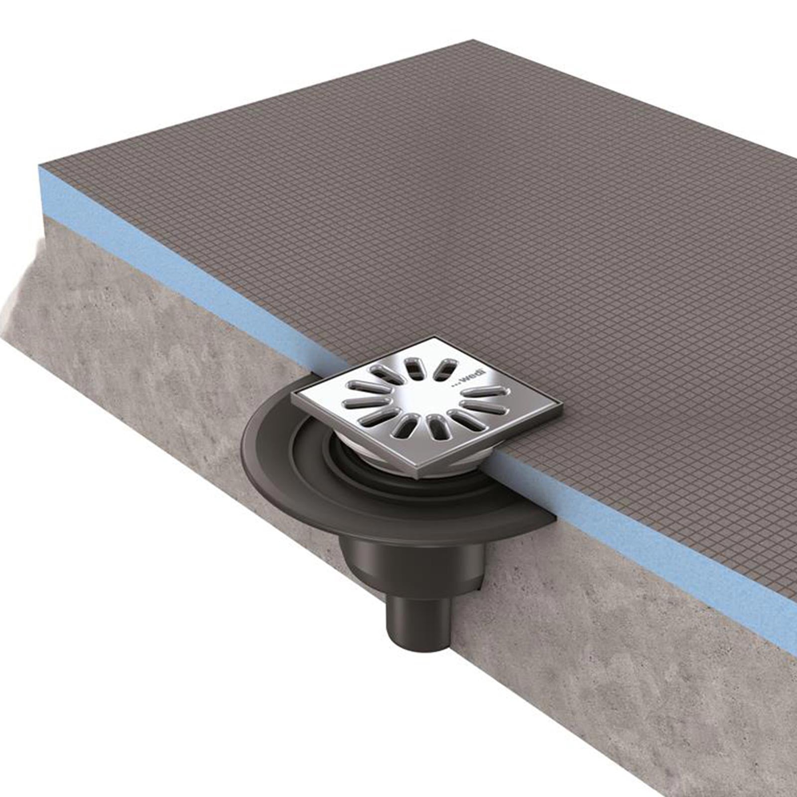 Kit wedi Fundo d’écoulement en un point vertical avec coupe-feu, grille carrée DN 70