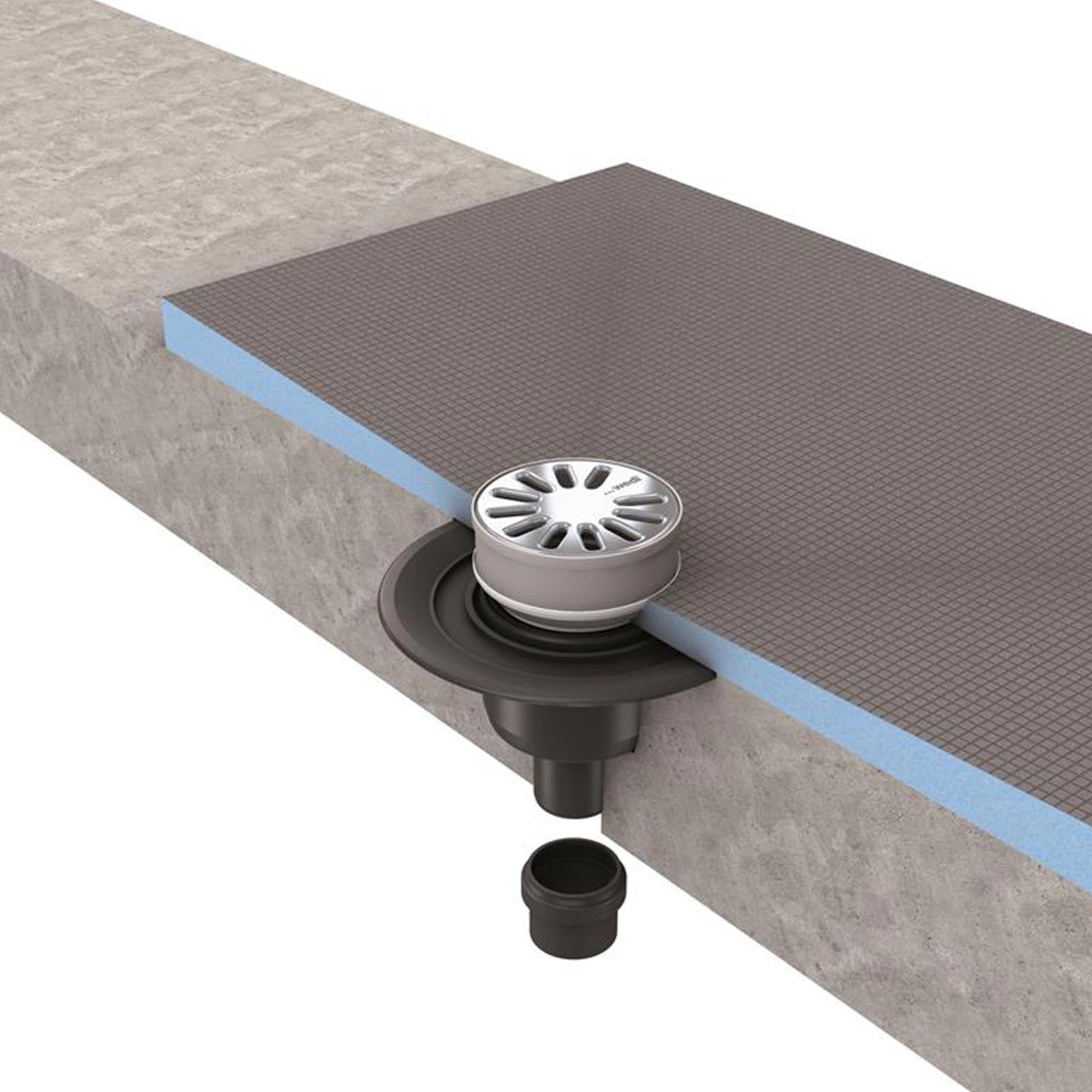 Kit wedi Fundo d’écoulement en un point vertical, grille ronde DN 50