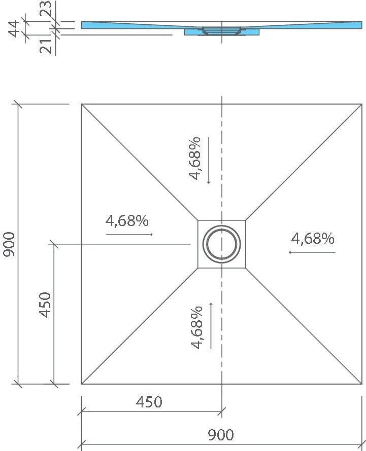 Receveur de douche wedi Fundo Ligno Plus carré, écoulement centré