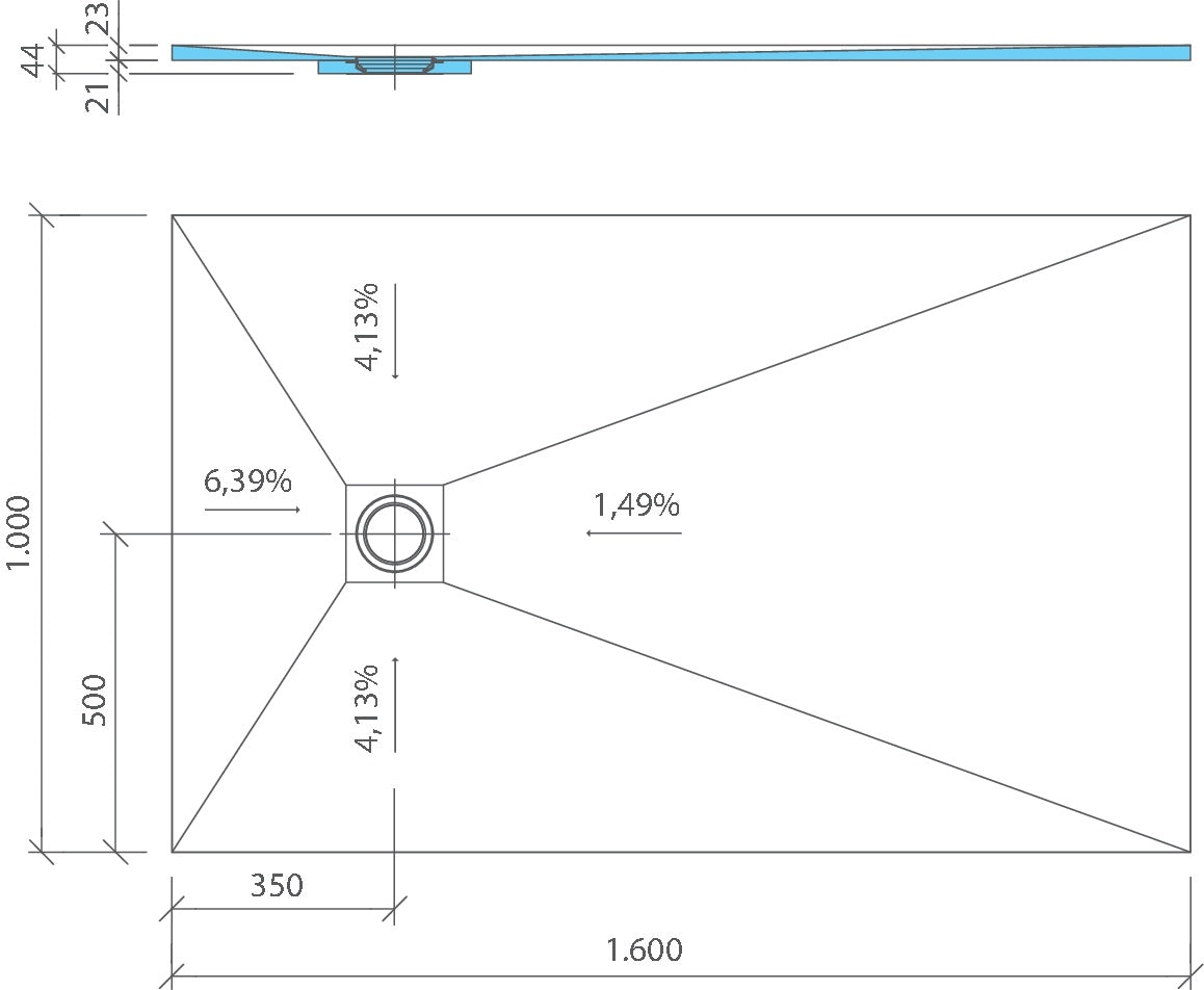 Dimensions receveur Ligno Plus 072070070