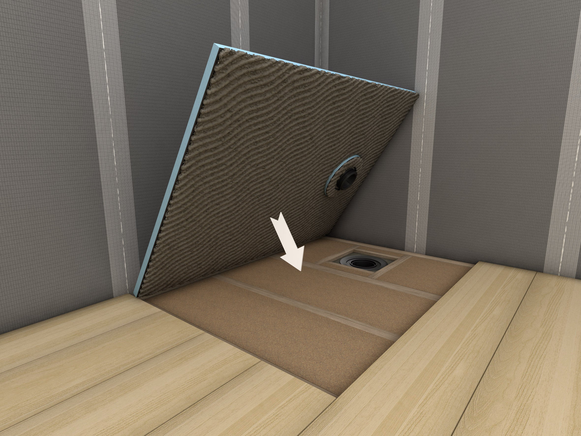 Receveur de douche wedi Fundo Ligno Plus rectangulaire, écoulement excentré