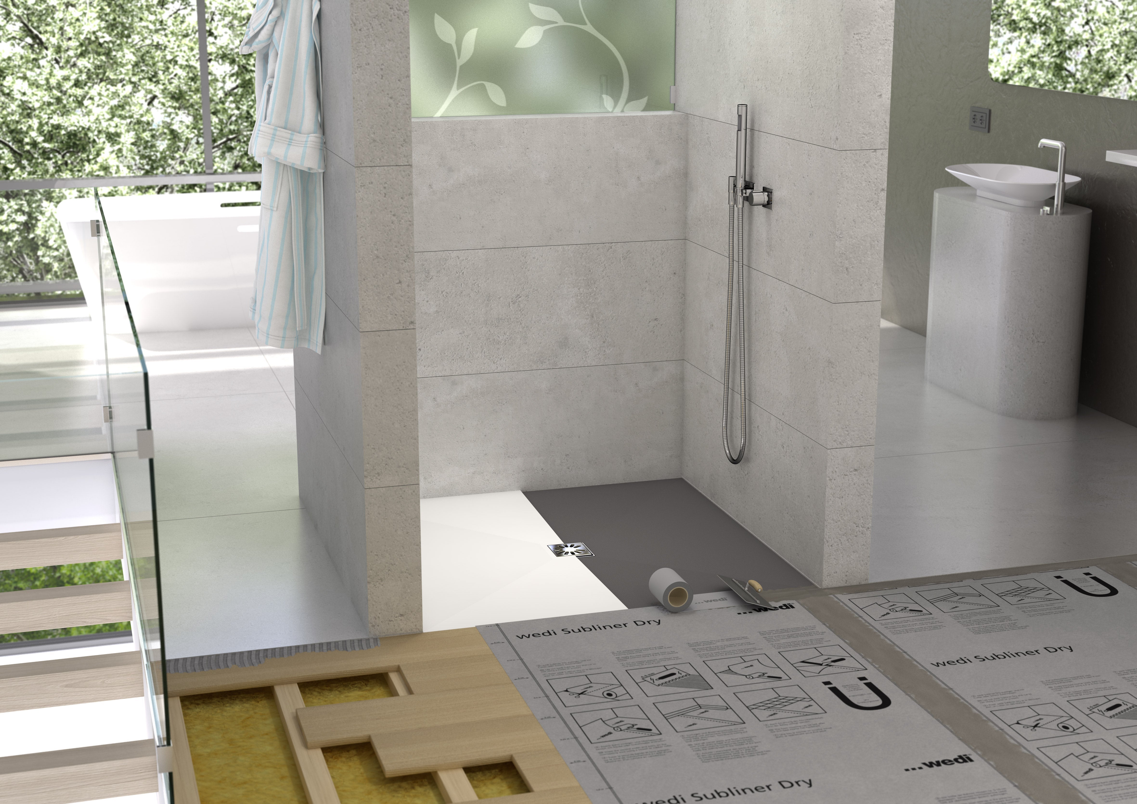 Receveur de douche wedi Fundo Ligno Plus carré, écoulement centré