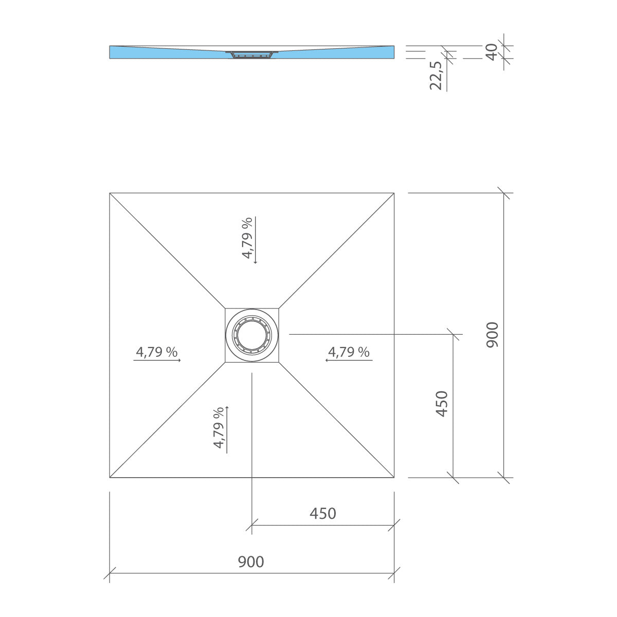 Dimensions Receveur de douche Fundo Solido 900x900